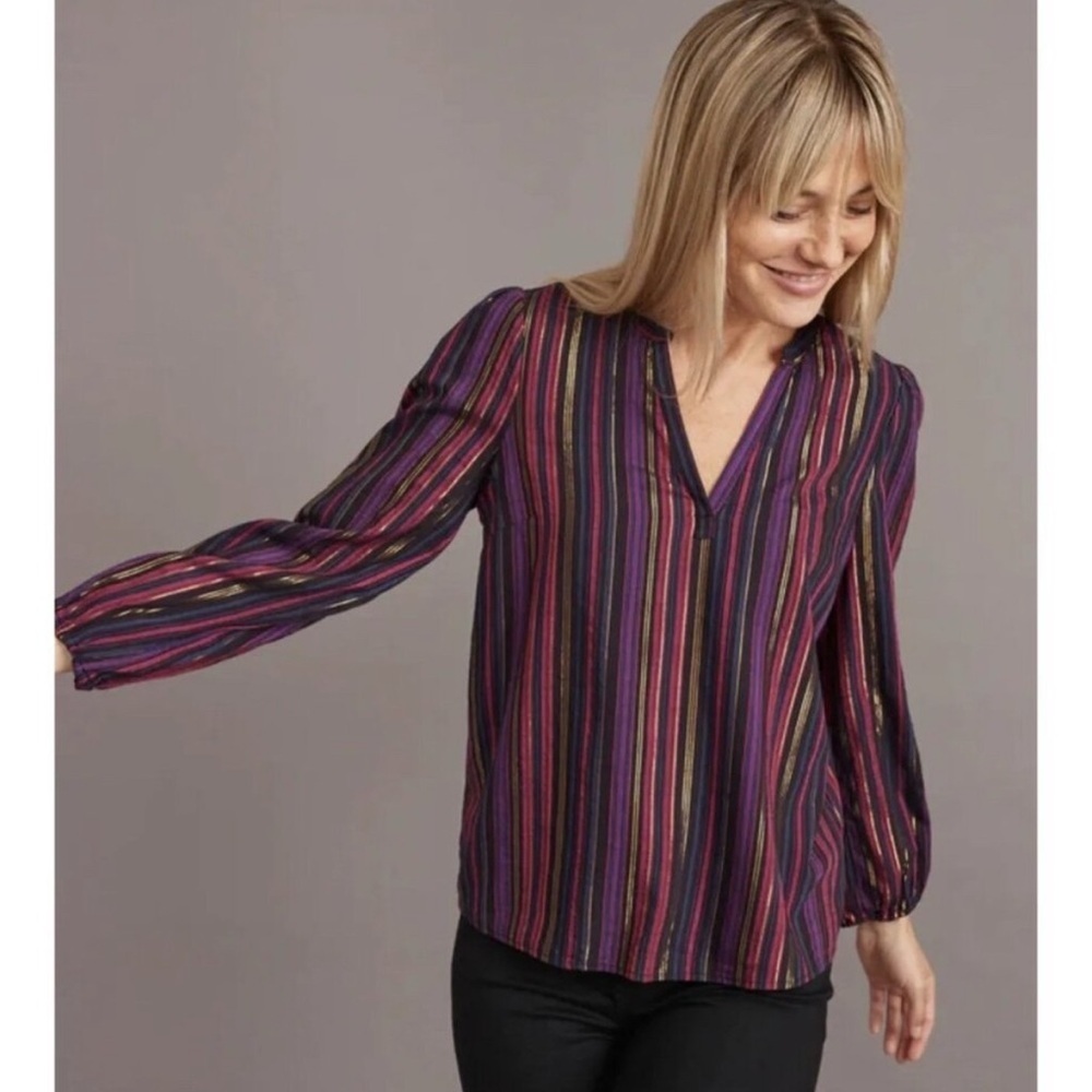 Marine Layer Purple Tencel Blend Metallic Striped Jamie Blouse Size S